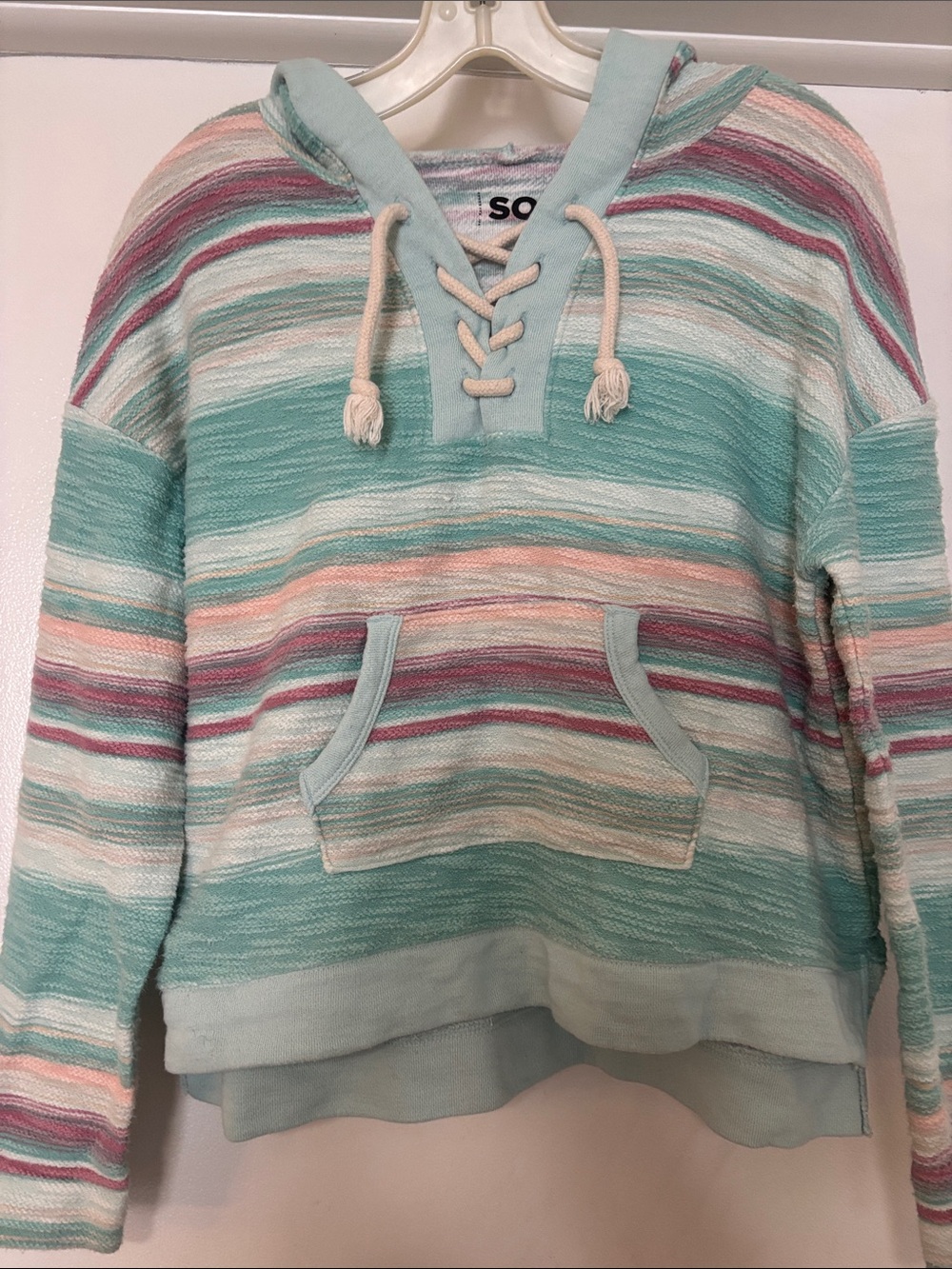 Pastel Striped Lace-Up Hoodie